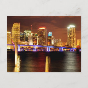Miami skyline på natten, Florida Vykort