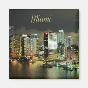 Miami Skyline på natten Magnet
