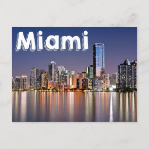 Miami Skyline på natten, Miami Florida, USA Vykort