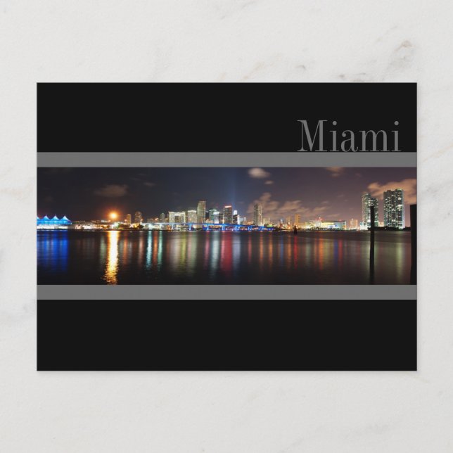 Miami Skyline på Nattens Panorama-fotovykort Vykort (Framsida)
