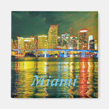 Miami skyline på nattmagnet