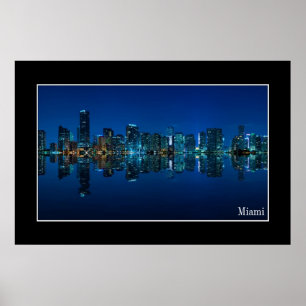 Miami skyline på nattpanorama - Poster