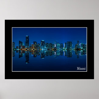 Miami skyline på nattpanorama - Poster