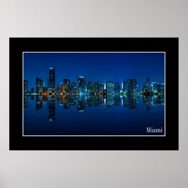 Miami skyline på nattpanorama - Poster (Framsidan)
