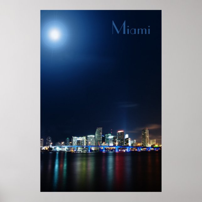 Miami skyline på nattpanorama - Poster (Framsidan)