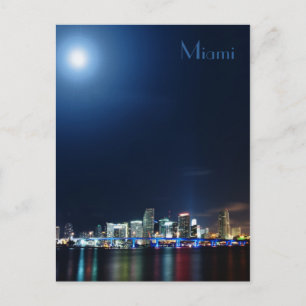 Miami skyline på nattpanorama - vykort