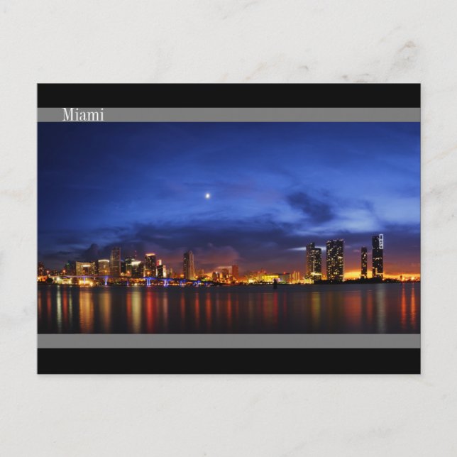 Miami skyline på nattpanorama - vykort (Framsida)