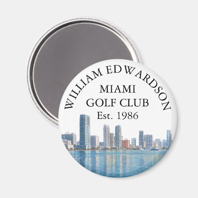 Miami Skyline Personlig Golfklubb Namn Magnet (Front/Back)