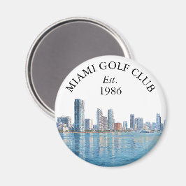 Miami Skyline Personlig Golfklubbsnamn Magnet