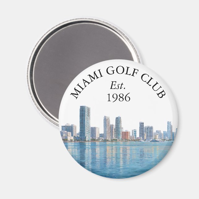 Miami Skyline Personlig Golfklubbsnamn Magnet (Front/Back)