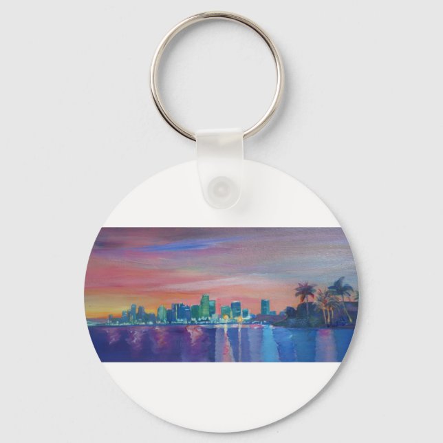 Miami Skyline Silhouette vid Sunset i Florida Nyckelring (Framsida)
