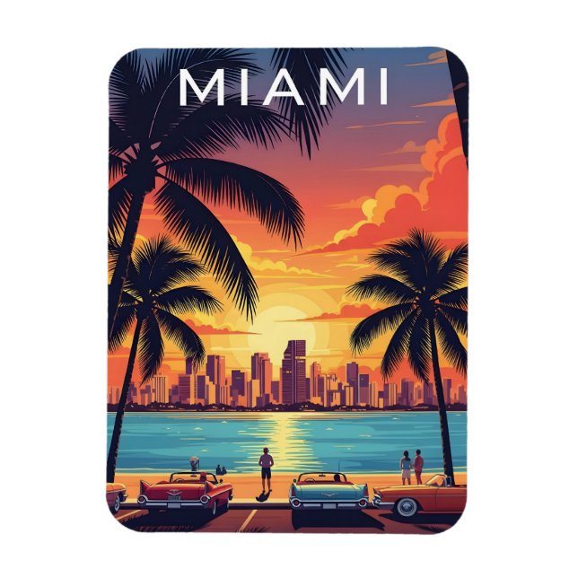 Miami Skyline Solnedgång Magnet (Vertikal)