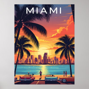 Miami Skyline Solnedgång Poster