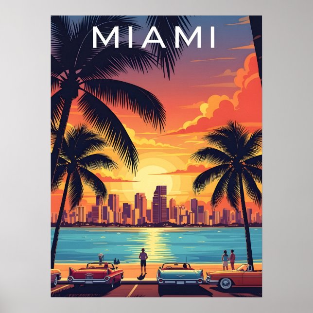 Miami Skyline Solnedgång Poster (Framsidan)