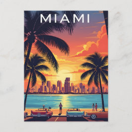 Miami Skyline Solnedgång Vykort
