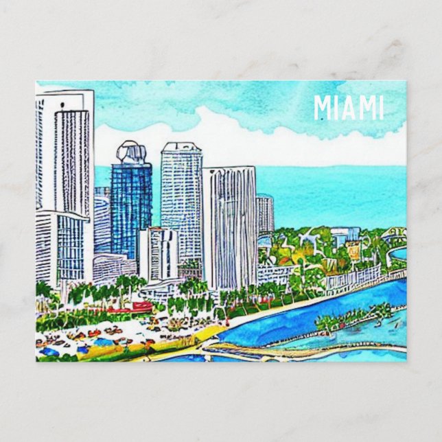 Miami Skyline Tropical Postcard Vykort (Framsida)