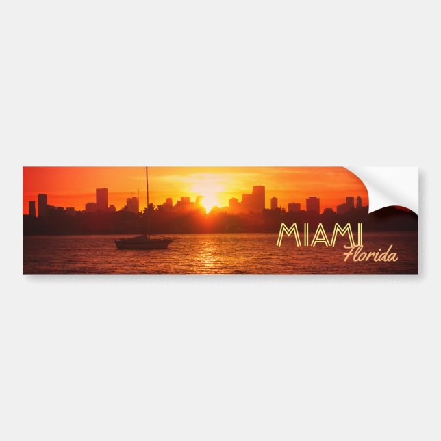 Miami Skyline vid Sunset Bildekal (Framsidan)