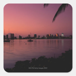 Miami Skyline vid Sunset Fyrkantigt Klistermärke