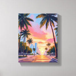 Miami Solnedgång Palmträd Canvastryck