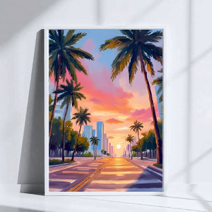 Miami Solnedgång Palmträd Poster