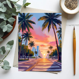 Miami Solnedgång Palmträd Vykort
