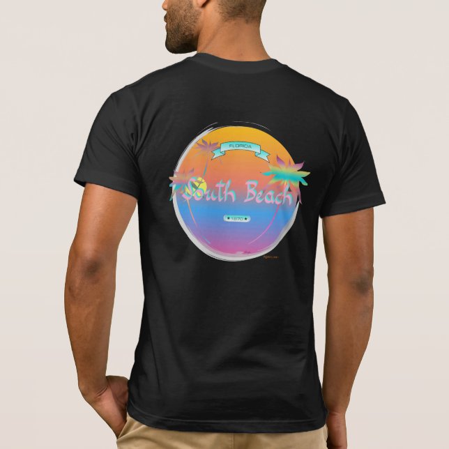 Miami-South Beach Florida, Coola Graphic Black T Shirt (Baksida)