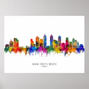 Miami South Beach Florida Siluett Poster