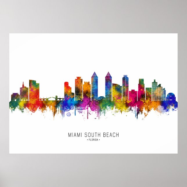Miami South Beach Florida Skyline Poster (Framsidan)