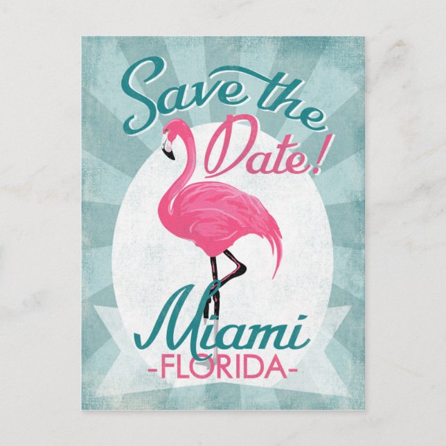 Miami Spara Datum Rosa Flamingo Meddelande Vykort (Framsida)