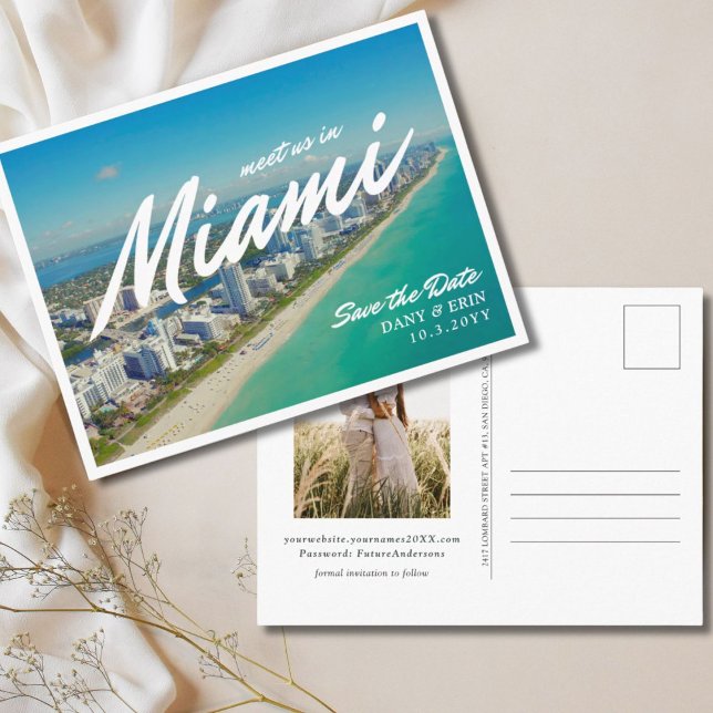 Miami Spara datumvykortet med foton Vykort (Miami Save the Date Postcard with Photos)