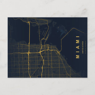 Miami Stadskarta Minimal Postkort Vykort