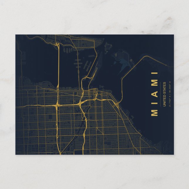 Miami Stadskarta Minimal Postkort Vykort (Framsida)