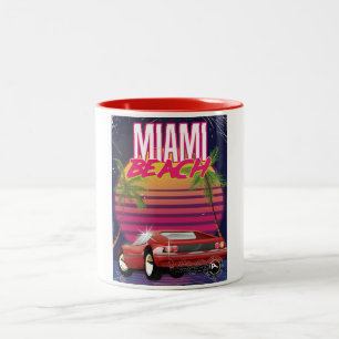 miami strand vintage resor poster Två-Tonad mugg