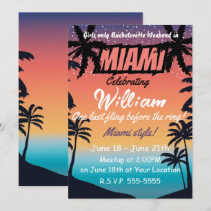 Miami Summer Girls Helg Bachelorette Party Inbjudningar