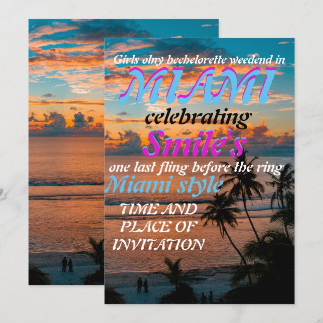 Miami Summer Girls Helg Bachelorette Party Invi Inbjudningar (Fram/baksida)
