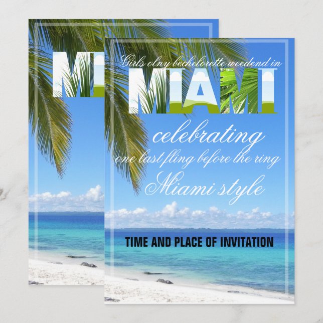 Miami Summer Girls Helg Bachelorette Party Invi Inbjudningar (Fram/baksida)