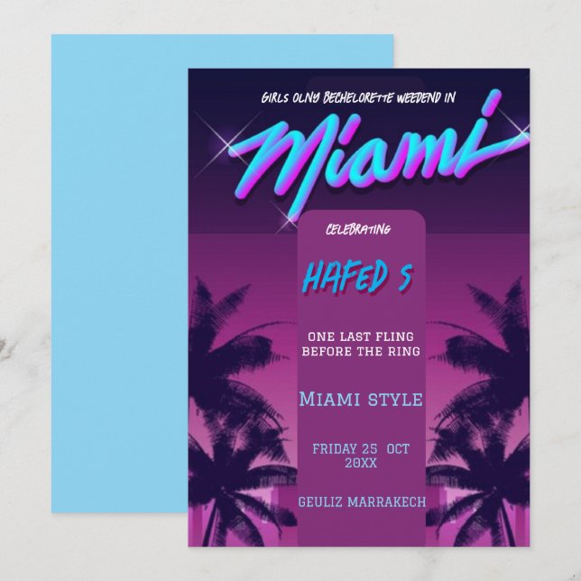 Miami Summer Girls Helg Bachelorette Party Invi Inbjudningar (Fram/baksida)