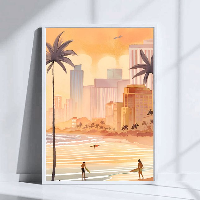 Miami Sunrise | Gul akvarellskyltning-målning Poster (Skapare uppladdad)
