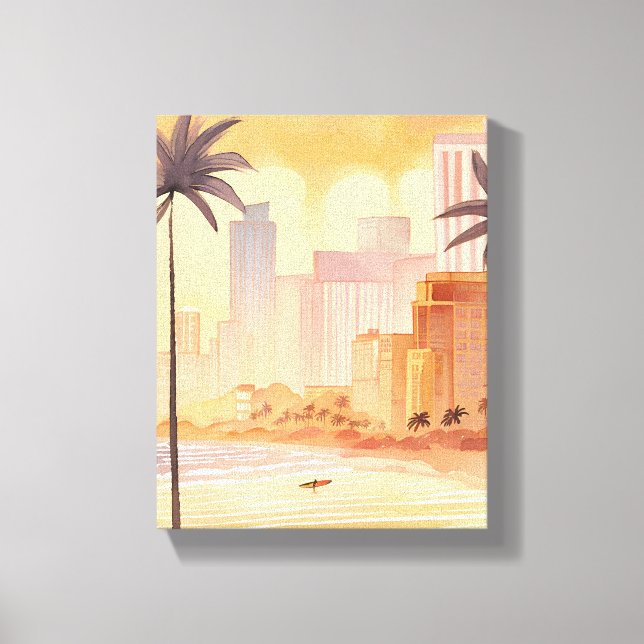 Miami Sunrise | Gul akvarellskyltningsmålning Canvastryck (Framsida)