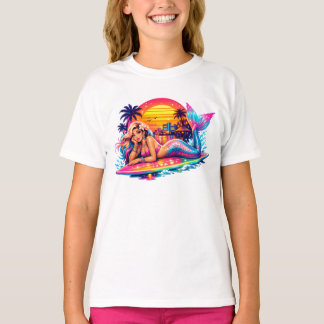 Miami Sunset Mermaid - Retro Tropical Surfbräda  T Shirt
