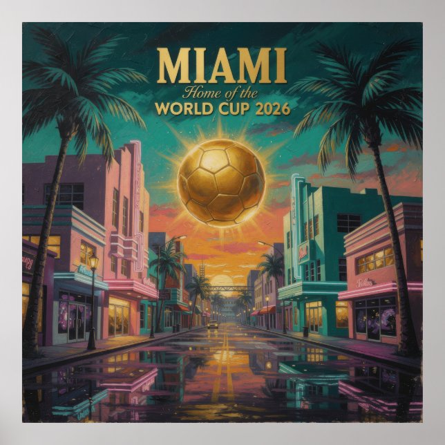 Miami Sunset World Cup 2026 Fotboll Poster — Art D (Framsidan)