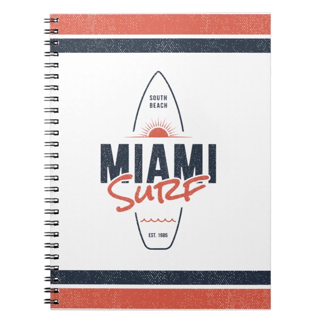Miami Surf – Vintage Beach Sunset Surfbräda Design Anteckningsbok (Framsidan)