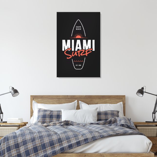 Miami Surf – Vintage Beach Sunset Surfbräda Design Canvastryck (Insitu (sovrum))