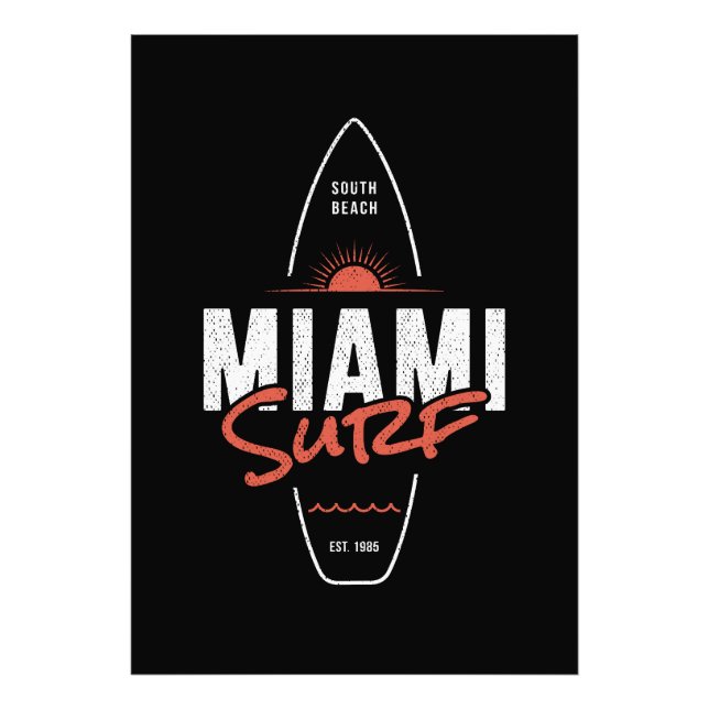Miami Surf – Vintage Beach Sunset Surfbräda Design Fototryck (Framsidan)