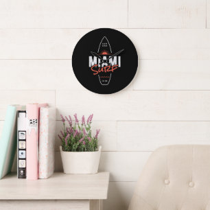 Miami Surf – Vintage Beach Sunset Surfbräda Design Stor Klocka