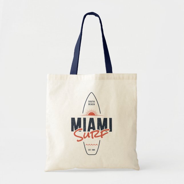 Miami Surf – Vintage Beach Sunset Surfbrädesdesign Tygkasse (Framsidan)