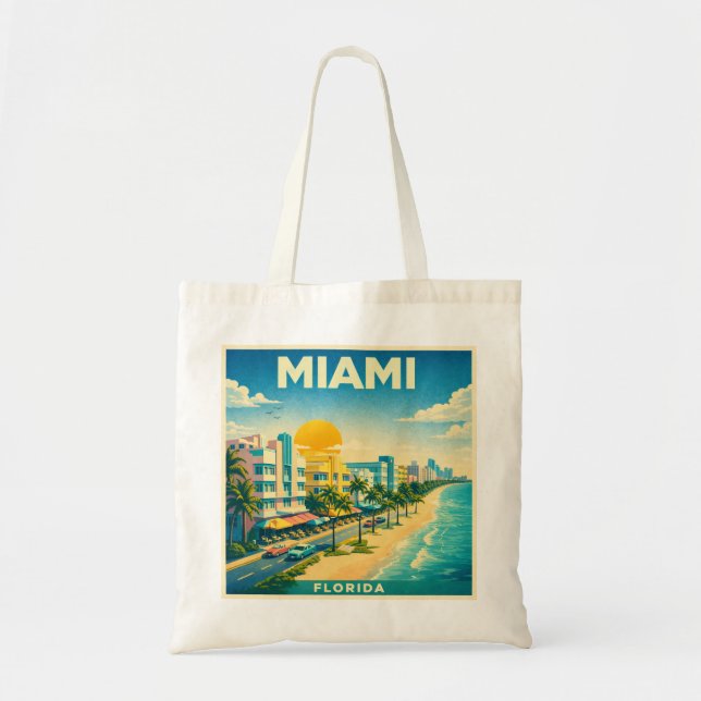 Miami Travel Poster Tote Bag Tygkasse (Framsidan)