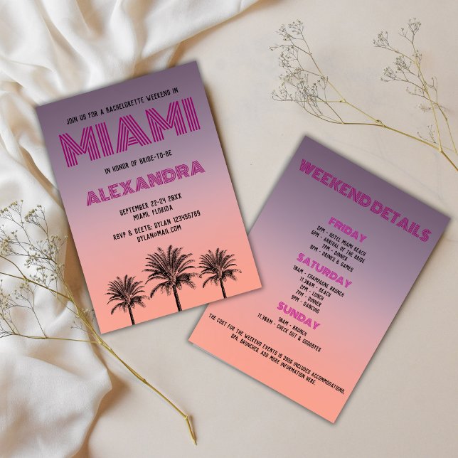 Miami Tropical Handflatan Sunset Bachelorette Helg Inbjudningar (Miami Tropical Palms Sunset Bachelorette Weekend Invitation)