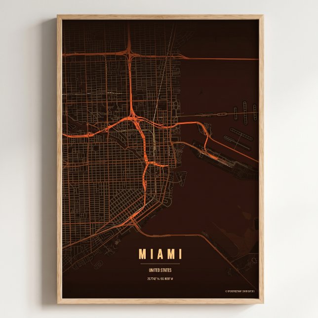 Miami Tryck Florida Stadskarta Väggkonst Affisch P (Skapare uppladdad)