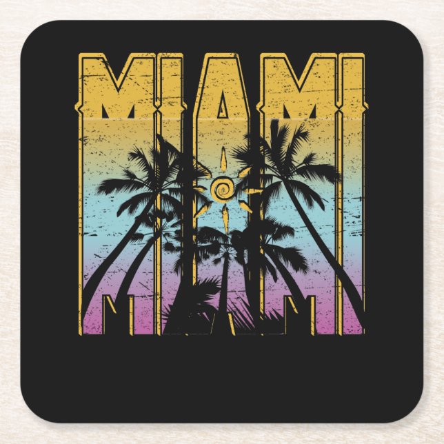Miami Vacation Souvenir - Retro Beach Apparel Underlägg Papper Kvadrat (Framsidan)